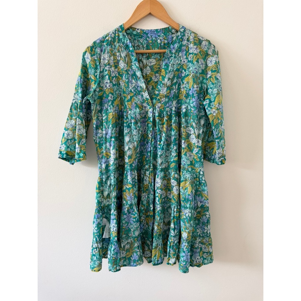 J.Crew Button-Front Cotton Voile Cover-Up Dress Aqua Blooms Blue Green Size XS - Picture 3 of 10